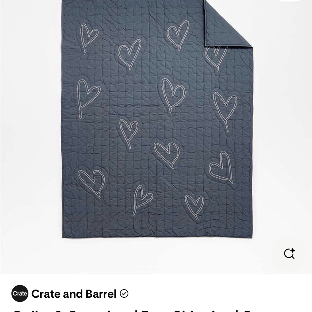 Crate & Barrel kids Charcoal heart quilt